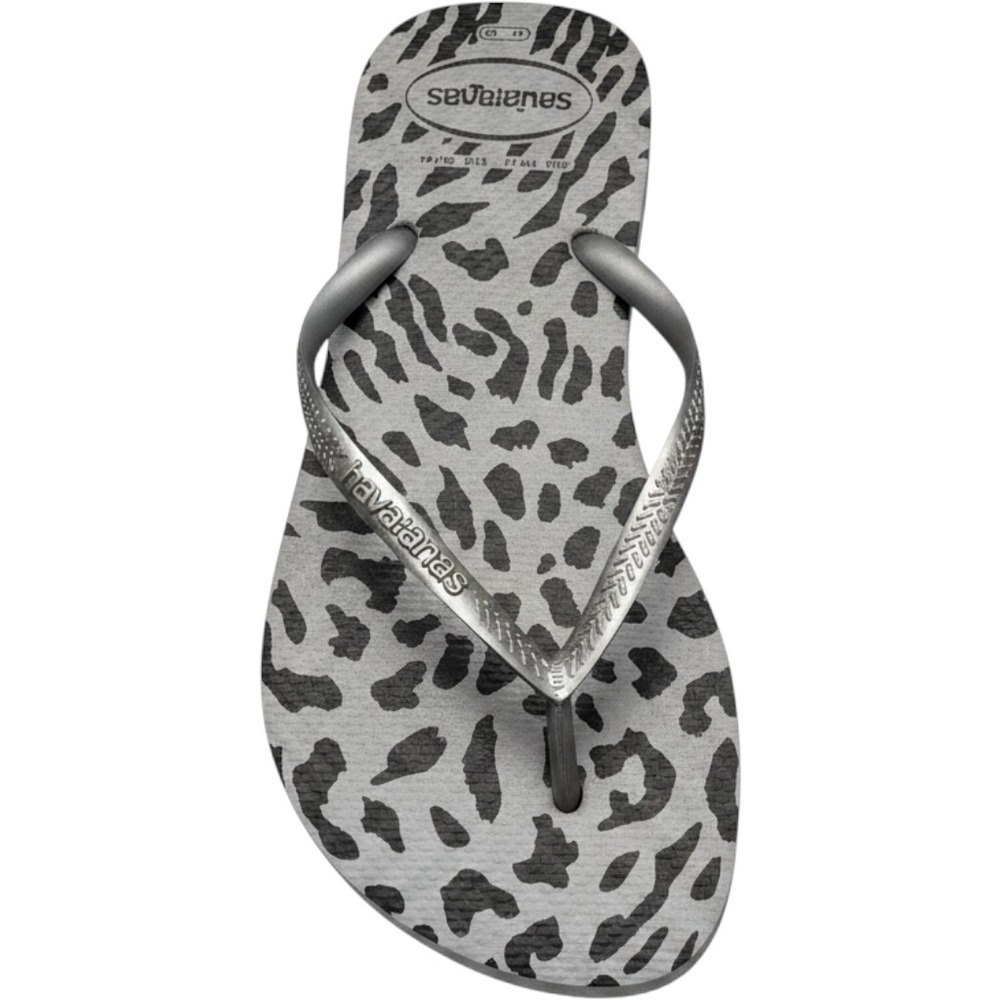 Havaianas Silver Metallic Strappy Flip Flops with Black Print